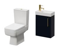 Napoli Cube Single Door Wall Mounted Vanity Unit and Toilet Suite with Align Basin | Deep Blue | MDF | 400mm