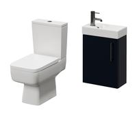 Napoli Cube Single Door Wall Mounted Vanity Unit and Toilet Suite with Align Basin | Deep Blue | MDF | 400mm