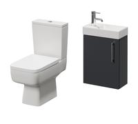 Napoli Cube Single Door Wall Mounted Vanity Unit and Toilet Suite with Align Basin | Gloss Grey | MDF | 400mm