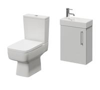 Napoli Cube Single Door Wall Mounted Vanity Unit and Toilet Suite with Align Basin | Gloss Grey Pearl | MDF | 400mm