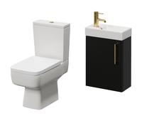 Napoli Cube Single Door Wall Mounted Vanity Unit and Toilet Suite with Align Basin | Matt Black | MDF | 400mm