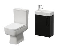 Napoli Cube Single Door Wall Mounted Vanity Unit and Toilet Suite with Align Basin | Matt Black | MDF | 400mm