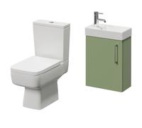 Napoli Cube Single Door Wall Mounted Vanity Unit and Toilet Suite with Align Basin | Olive Green | MDF | 400mm