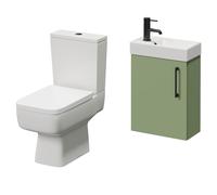 Napoli Cube Single Door Wall Mounted Vanity Unit and Toilet Suite with Align Basin | Olive Green | MDF | 400mm