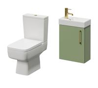 Napoli Cube Single Door Wall Mounted Vanity Unit and Toilet Suite with Align Basin | Olive Green | MDF | 400mm