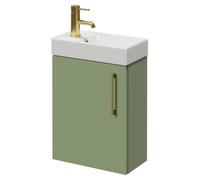 Napoli Cube Wall Mounted Single Door Vanity Unit with Align Basin | Olive Green | MDF | 400mm