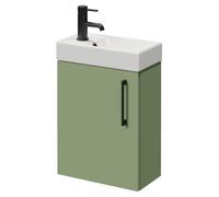 Napoli Cube Wall Mounted Single Door Vanity Unit with Align Basin | Olive Green | MDF | 400mm