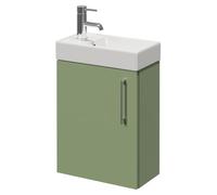 Napoli Cube Wall Mounted Single Door Vanity Unit with Align Basin | Olive Green | MDF | 400mm