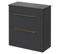 Napoli Floor Standing Vanity Unit for Countertop Basins and 2 Drawers with Brushed Brass Handles | Gloss Grey | MDF | 800mm x 390mm