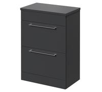 Napoli Floor Standing Vanity Unit for Countertop Basins and 2 Drawers with Chrome Handles | Gloss Grey | MDF | 600mm x 390mm