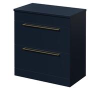 Napoli Floor Standing Vanity Unit for Countertop Basins with 2 Drawers and Brushed Brass Handles | Deep Blue | MDF | 800mm