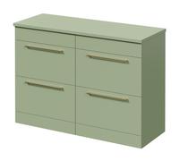 Napoli Floor Standing Vanity Unit for Countertop Basins with 4 Drawers and Brushed Brass Handles | Olive Green | MDF | 1200mm