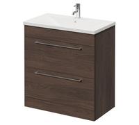 Napoli Floor Standing Vanity Unit with 1 Tap Hole Basin and 2 Drawers with Polished Chrome Handles | Brown Oak | MDF | 800mm