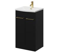 Napoli Floor Standing Vanity Unit with 1 Tap Hole Curved Basin and 2 Doors with Brushed Brass Handles | Matt Black | MDF | 500mm