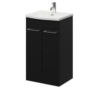 Napoli Floor Standing Vanity Unit with 1 Tap Hole Curved Basin and 2 Doors with Chrome Handles | Matt Black | MDF | 500mm