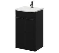 Napoli Floor Standing Vanity Unit with 1 Tap Hole Curved Basin and 2 Doors with Gunmetal Grey Handles | Matt Black | MDF | 500mm