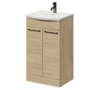 Napoli Floor Standing Vanity Unit with 1 Tap Hole Curved Basin and 2 Doors with Gunmetal Grey Handles | Light Oak | MDF | 500mm