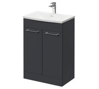 Napoli Floor Standing Vanity Unit with 1 Tap Hole Curved Basin and 2 Doors with Polished Chrome Handles | Gloss Grey | MDF | 600mm