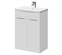 Napoli Floor Standing Vanity Unit with 1 Tap Hole Curved Basin and 2 Doors with Polished Chrome Handles | Gloss White | MDF | 600mm