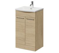 Napoli Floor Standing Vanity Unit with 1 Tap Hole Curved Basin and 2 Doors with Polished Chrome Handles | Light Oak | MDF | 500mm