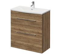 Napoli Floor Standing Vanity Unit with 1 Tap Hole Curved Basin and 2 Drawers with Chrome Handles | Tobacco Oak | MDF | 800mm