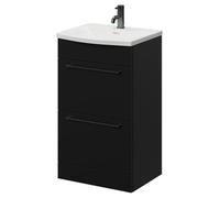 Napoli Floor Standing Vanity Unit with 1 Tap Hole Curved Basin and 2 Drawers with Gunmetal Grey Handles | Matt Black | MDF | 500mm