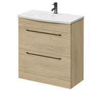 Napoli Floor Standing Vanity Unit with 1 Tap Hole Curved Basin and 2 Drawers with Gunmetal Grey Handles | Light Oak | MDF | 800mm