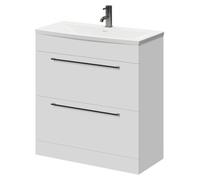 Napoli Floor Standing Vanity Unit with 1 Tap Hole Curved Basin and 2 Drawers with Gunmetal Grey Handles | Gloss White | MDF | 800mm