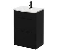 Napoli Floor Standing Vanity Unit with 1 Tap Hole Curved Basin and 2 Drawers with Handles | Matt Black | MDF | 600mm