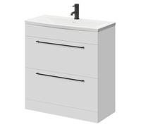 Napoli Floor Standing Vanity Unit with 1 Tap Hole Curved Basin and 2 Drawers with Matt Black Handles | Gloss White | MDF | 800mm