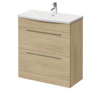 Napoli Floor Standing Vanity Unit with 1 Tap Hole Curved Basin and 2 Drawers with Polished Chrome Handles | Light Oak | MDF | 800mm