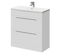 Napoli Floor Standing Vanity Unit with 1 Tap Hole Curved Basin and 2 Drawers with Polished Chrome Handles | Gloss White | MDF | 800mm