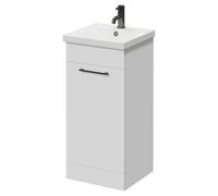Napoli Floor Standing Vanity Unit with 1 Tap Hole Glide Basin and Single Door with Gunmetal Grey Handle | Gloss White | MDF | 400mm