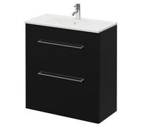 Napoli Floor Standing Vanity Unit with 1 Tap Hole Minimalist Basin and 2 Drawers with Chrome Handles | Matt Black | MDF | 800mm