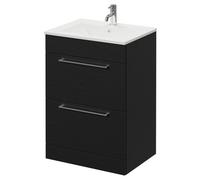 Napoli Floor Standing Vanity Unit with 1 Tap Hole Minimalist Basin and 2 Drawers with Chrome Handles | Nero Oak | MDF | 600mm