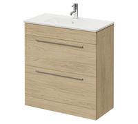 Napoli Floor Standing Vanity Unit with 1 Tap Hole Minimalist Basin and 2 Drawers with Chrome Handles | Light Oak | MDF | 800mm