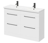 Napoli Floor Standing Vanity Unit with Ceramic Double Basin and 4 Drawers with Matt Black Handles | Gloss White | MDF | 1200mm