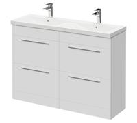 Napoli Floor Standing Vanity Unit with Ceramic Double Basin and 4 Drawers with Polished Chrome Handles | Gloss White | MDF | 1200mm