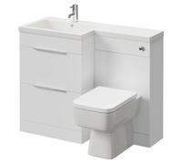 Napoli Gloss White L Shape Vanity Unit and Paulo Toilet Suite with Square Lucia Basin | 1100mm