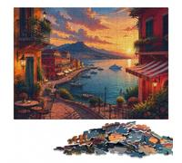 Napoli Harbor Sunset Colourful Wooden Puzzle for Adults, 1000 Pieces | Adult Jigsaw Puzzle: tabletop puzzling for hands-on indoor leisure in spare time.