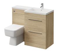 Napoli Light Oak L Shape Vanity Unit and Paulo Toilet Suite with Square Lucia Basin | 1100mm