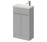 Napoli Slimline Floor Standing 2 Door Vanity Unit with Basin and Chrome Handles | Gloss Grey Pearl | MDF | 500mm