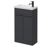 Napoli Slimline Floor Standing 2 Door Vanity Unit with Basin and Gunmetal Grey Handles | Gloss Grey | MDF | 500mm