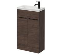 Napoli Slimline Floor Standing 2 Door Vanity Unit with Basin and Matt Black Handles | Brown Oak | MDF | 500mm