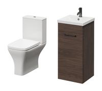 Napoli Vanity Unit and Toilet Suite including Kingston Rimless Close Coupled Toilet and Floor Standing Vanity Unit | Brown Oak | MDP | 400mm