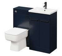 Napoli Vanity Unit Toilet Suite with 1 Tap Hole Basin and 2 Doors with Gunmetal Grey Handles | Deep Blue | ABS Polished Chrome | 1000mm