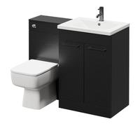 Napoli Vanity Unit Toilet Suite with 1 Tap Hole Basin and 2 Doors with Gunmetal Grey Handles | Nero Oak | Plastic | 1100mm