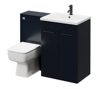 Napoli Vanity Unit Toilet Suite with 1 Tap Hole Basin and 2 Doors with Matt Black Handles | Deep Blue | ABS Polished Chrome | 1100mm