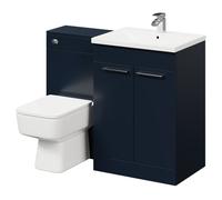 Napoli Vanity Unit Toilet Suite with 1 Tap Hole Basin and 2 Doors with Polished Chrome Handles | Deep Blue | ABS Polished Chrome | 1100mm