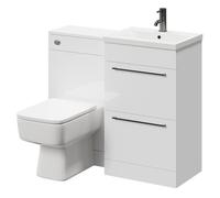 Napoli Vanity Unit Toilet Suite with 1 Tap Hole Basin and 2 Drawers with Gunmetal Grey Handles | Gloss White | MDF | 1000mm